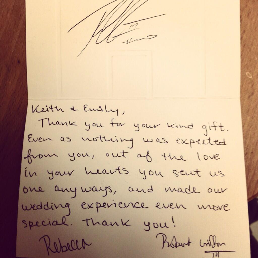 Thank You Notes For Wedding Gifts
 RGIII sent fan a wedding t thank you note