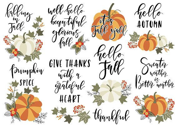 Thanksgiving Quotes Calligraphy
 Autumn fall lettering quote clipart pumpkin