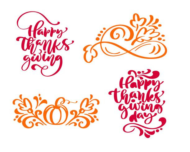 Thanksgiving Quotes Calligraphy
 Set of four calligraphy phrases Happy Thanksgiving and