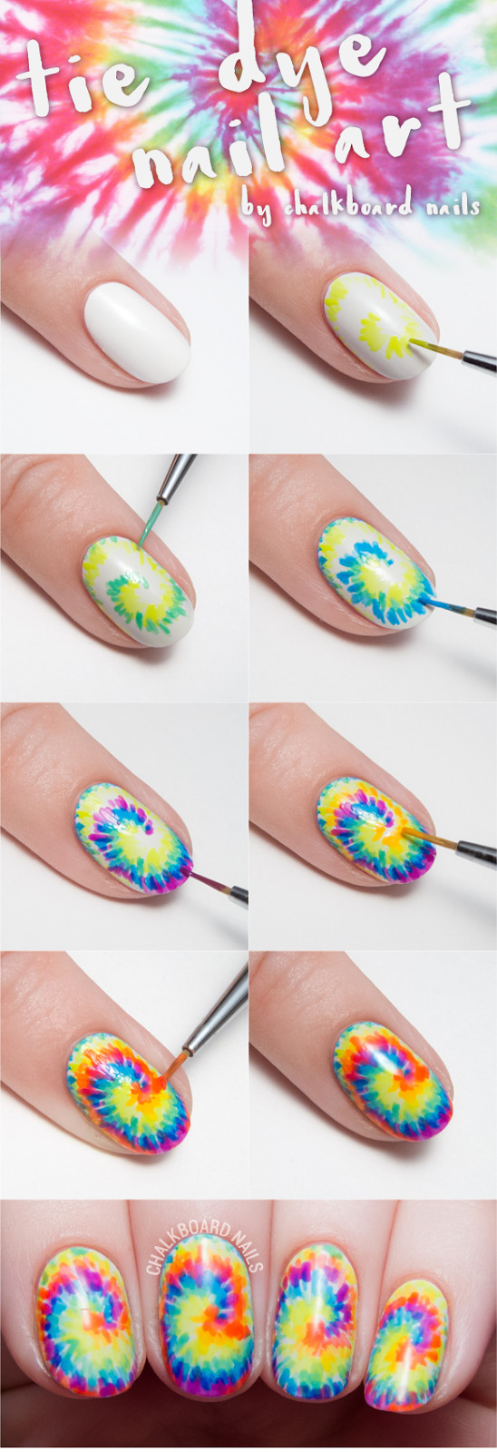 Tie Dye Nail Art
 Tie dye your tips with this nail art tutorial and sneak