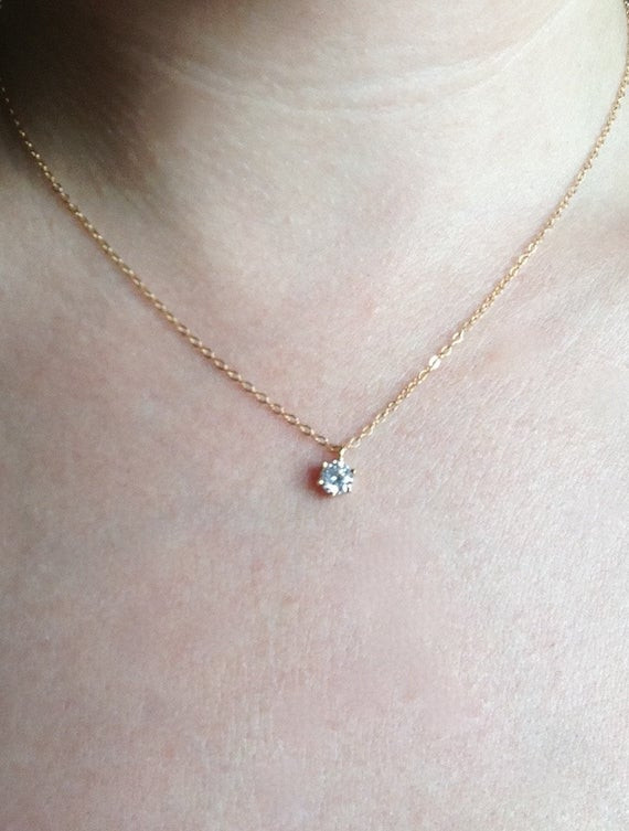 Tiny Diamond Necklace
 CZ Necklace Solitaire Necklace Tiny Diamond Pendant 14k