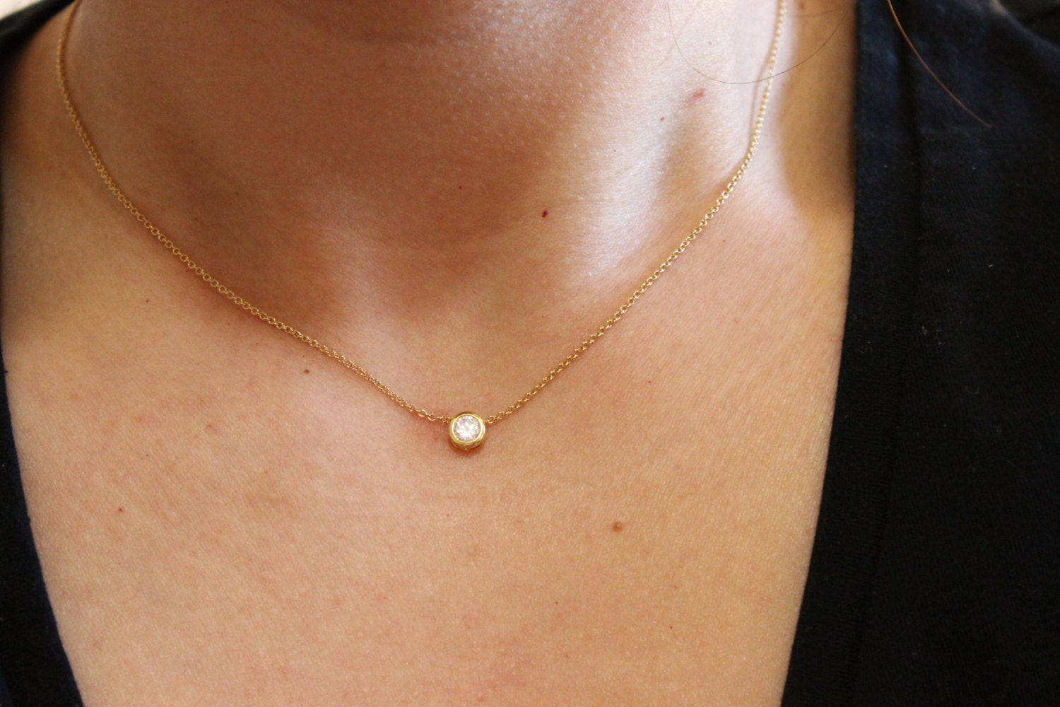 Tiny Diamond Necklace
 CZ Diamond Necklace Solitaire diamond necklace tiny diamond