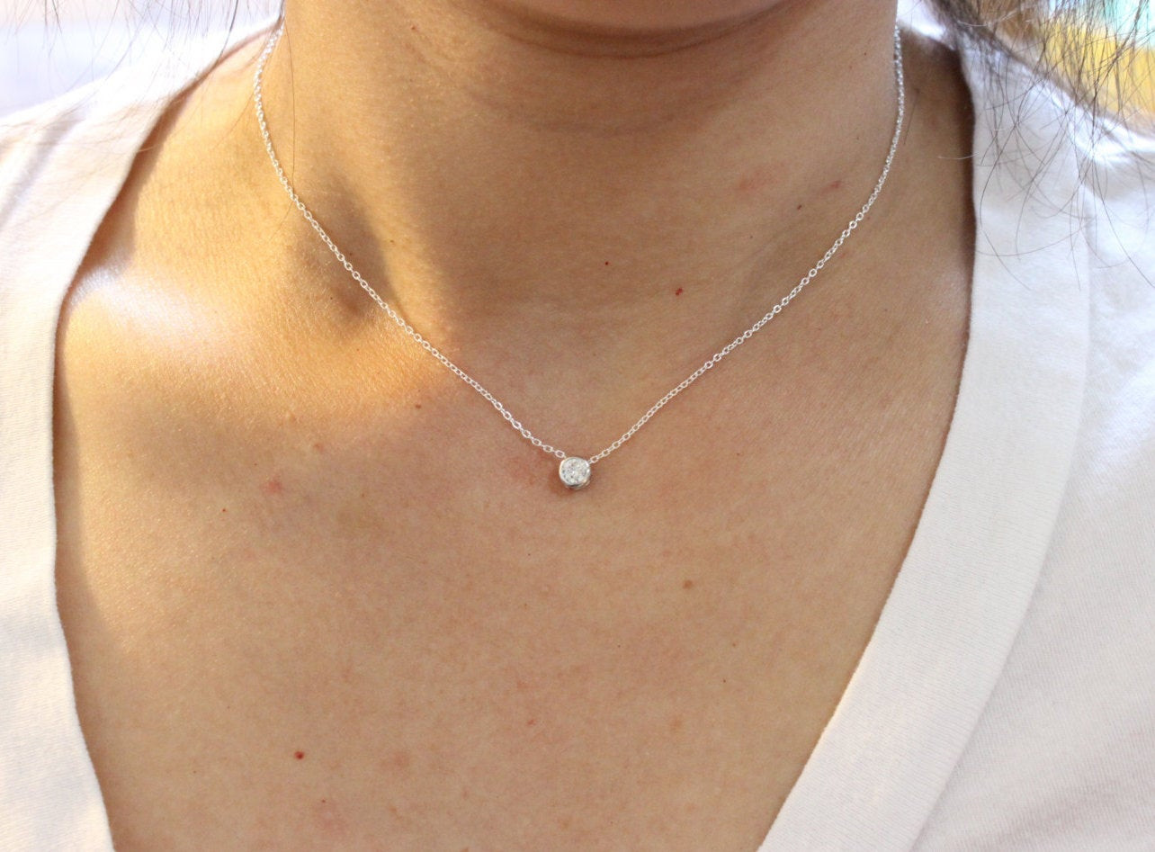 Tiny Diamond Necklace
 CZ Diamond Necklace rose gold Solitaire tiny diamond