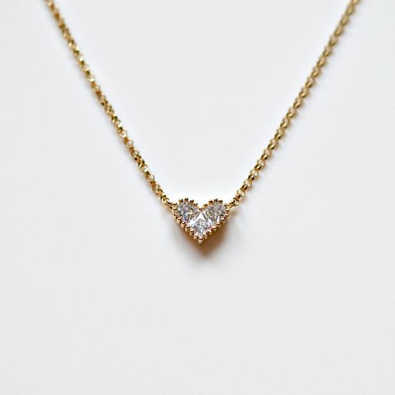 Tiny Diamond Necklace
 Diamond heart necklace tiny gold cz pendant by littleglamour
