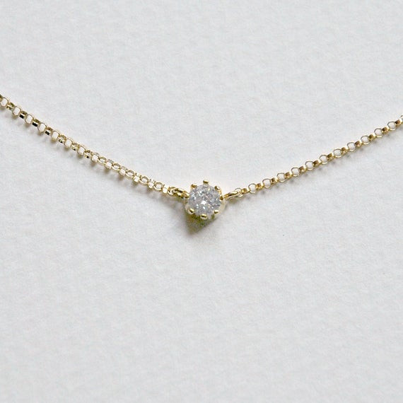 Tiny Diamond Necklace
 Delicate cz necklace tiny diamond pendant elegant gold