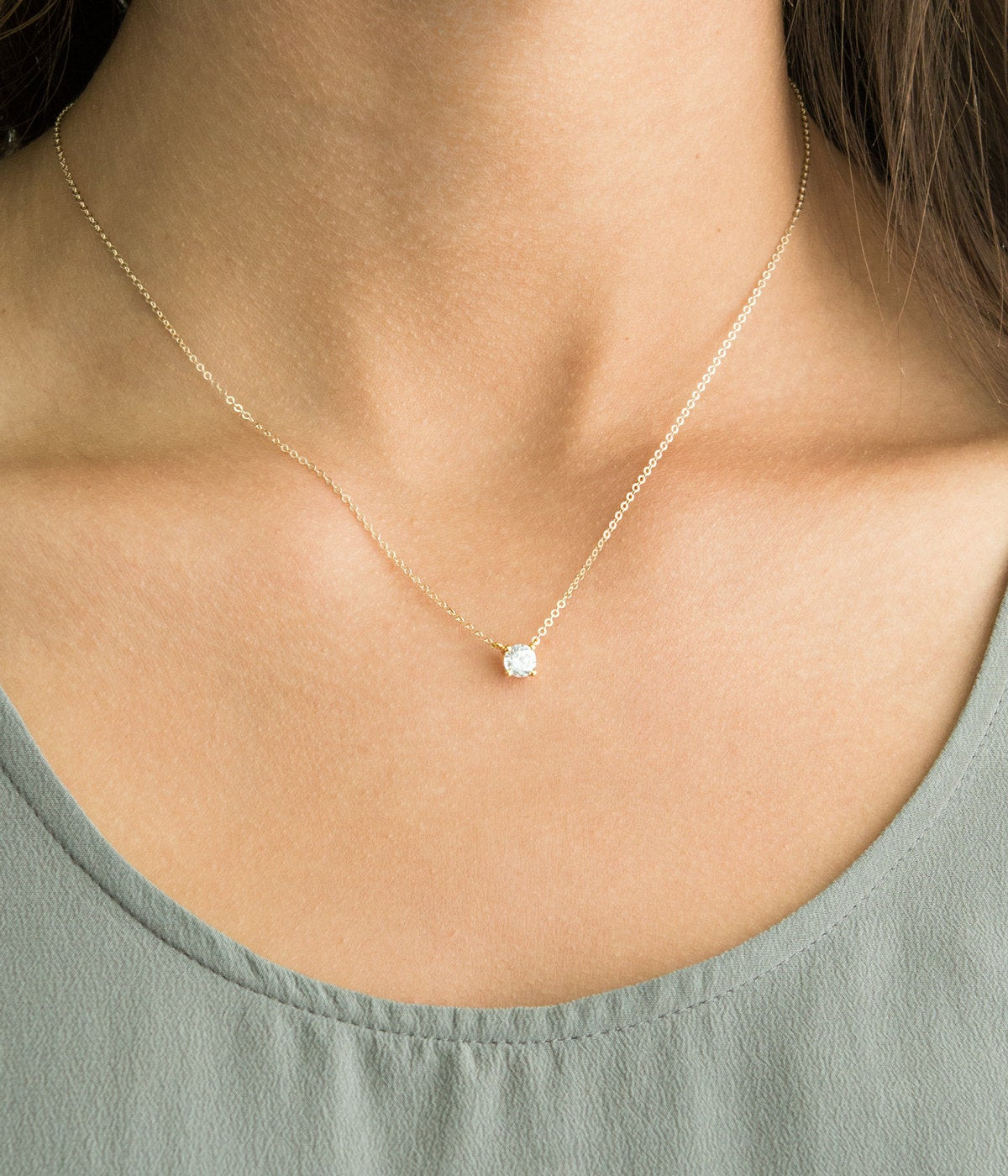 Tiny Diamond Necklace
 Delicate CZ Necklace Tiny Diamond Pendant 14k Gold Fill