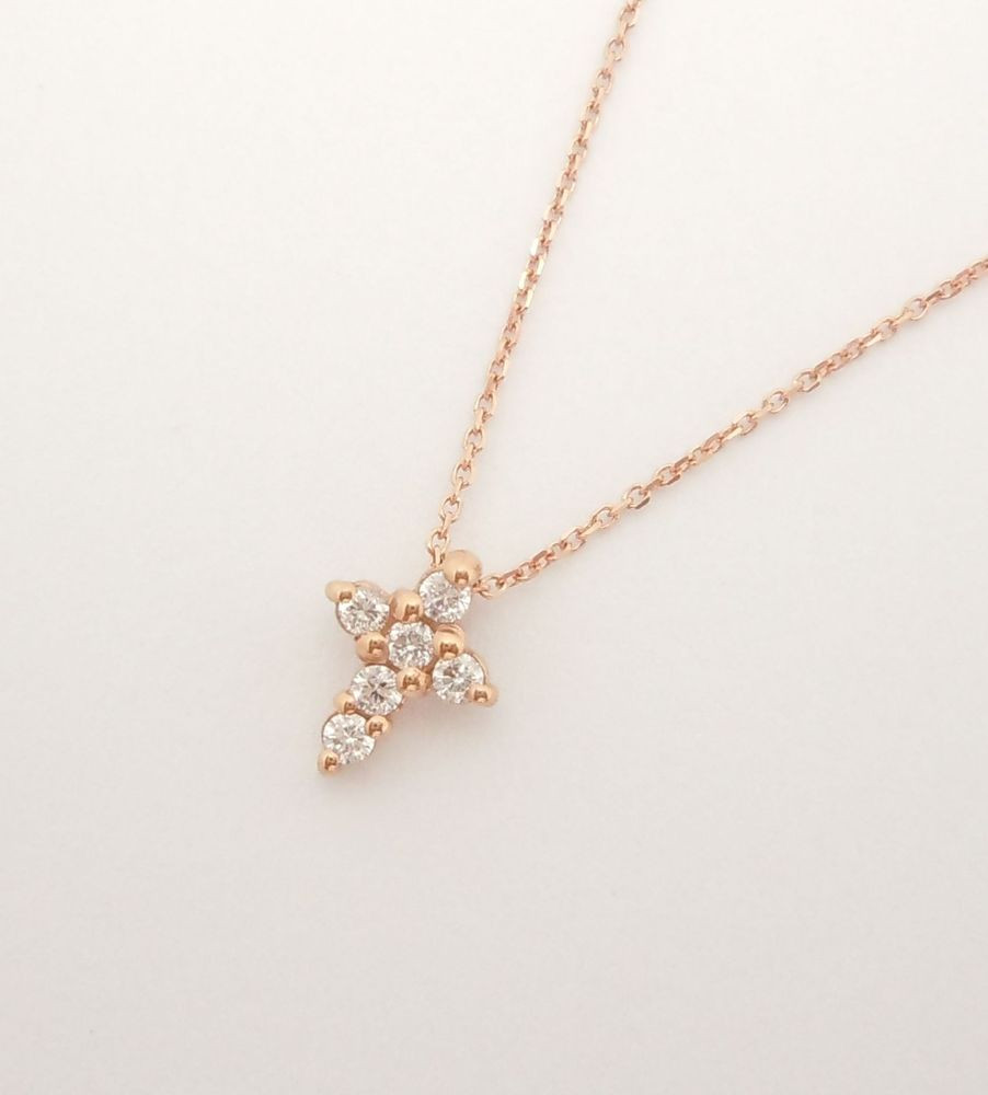 Tiny Diamond Necklace
 14K ROSE GOLD PRONG SET TINY DIAMOND CROSS PENDANT