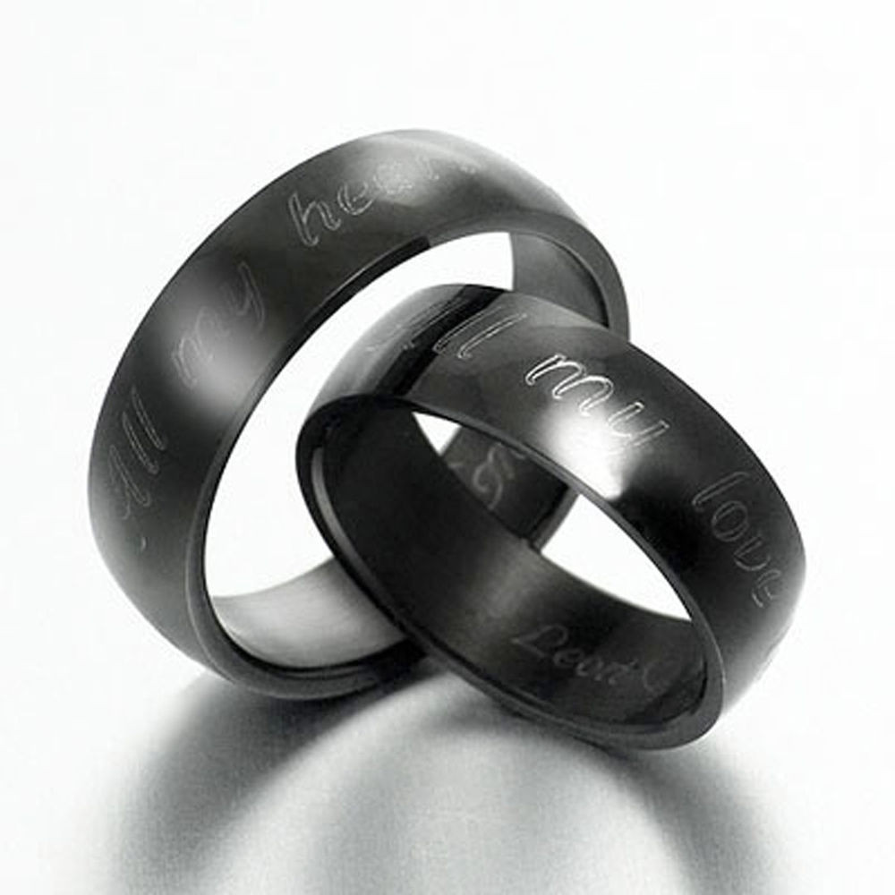Titanium Matching Wedding Bands
 His&Her Black Matching Wedding Engagement Titanium Rings
