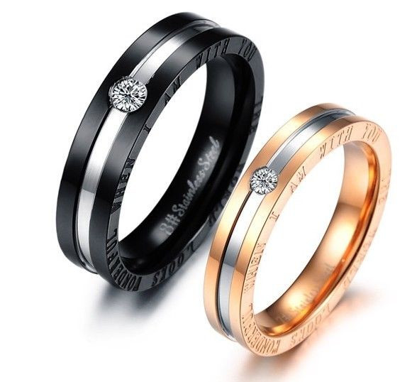 Titanium Matching Wedding Bands
 Diamond Matching Titanium Steel Lovers Promise Ring Couple