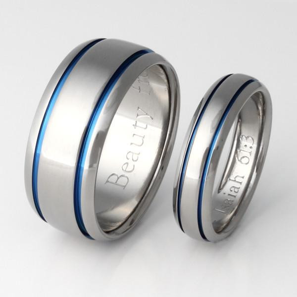 Titanium Wedding Band Sets
 Matching Blue Titanium Ring Set stb10 – Titanium Rings Studio