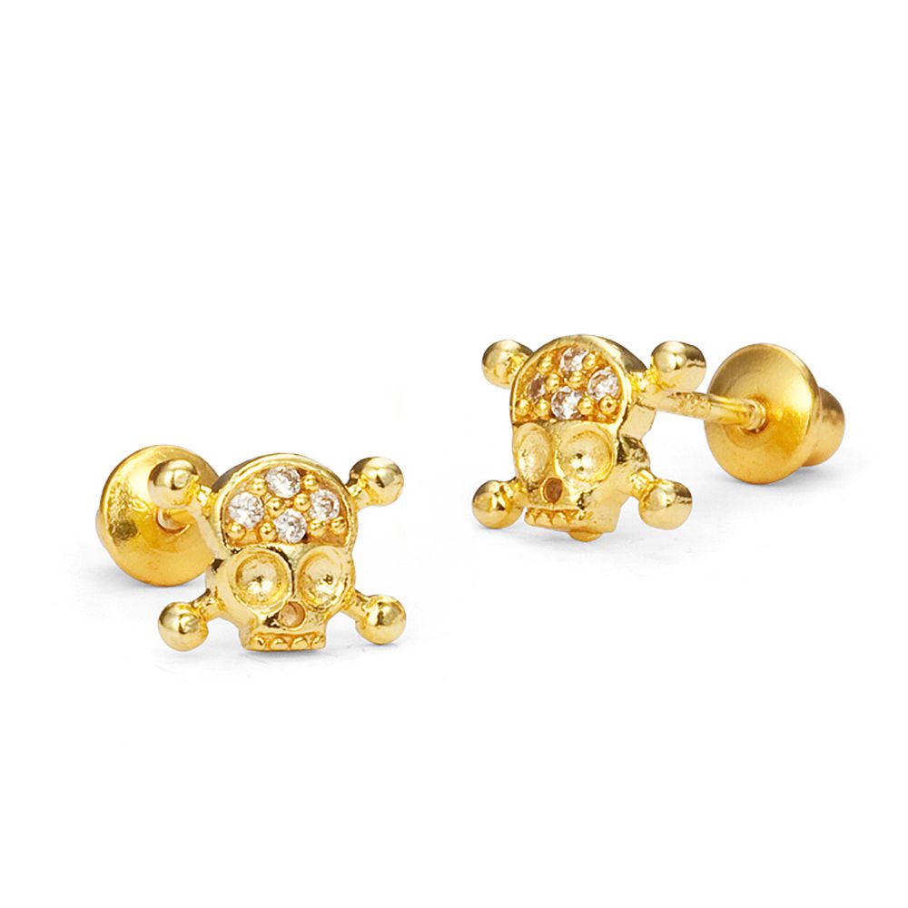 Toddler Gold Earrings
 14k Gold Plated Skull Children Screwback Baby Girls