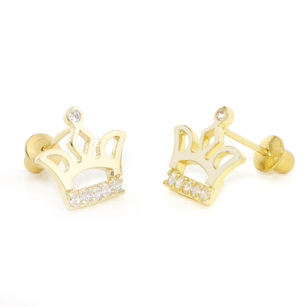 Toddler Gold Earrings
 14k Gold Plated Crown Children Screwback Baby Girls