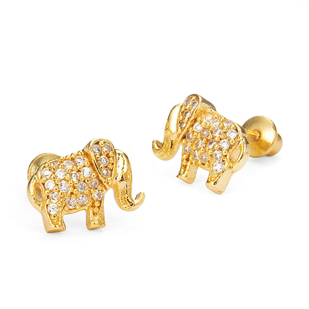 Toddler Gold Earrings
 14k Gold Plated Baby Elephant Children Screw Back Baby