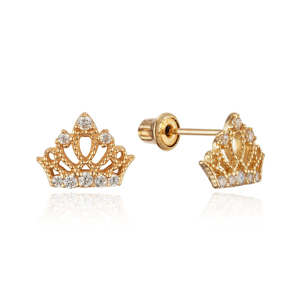 Toddler Gold Earrings
 14k Yellow Gold Princess Crown Stud Children Screwback