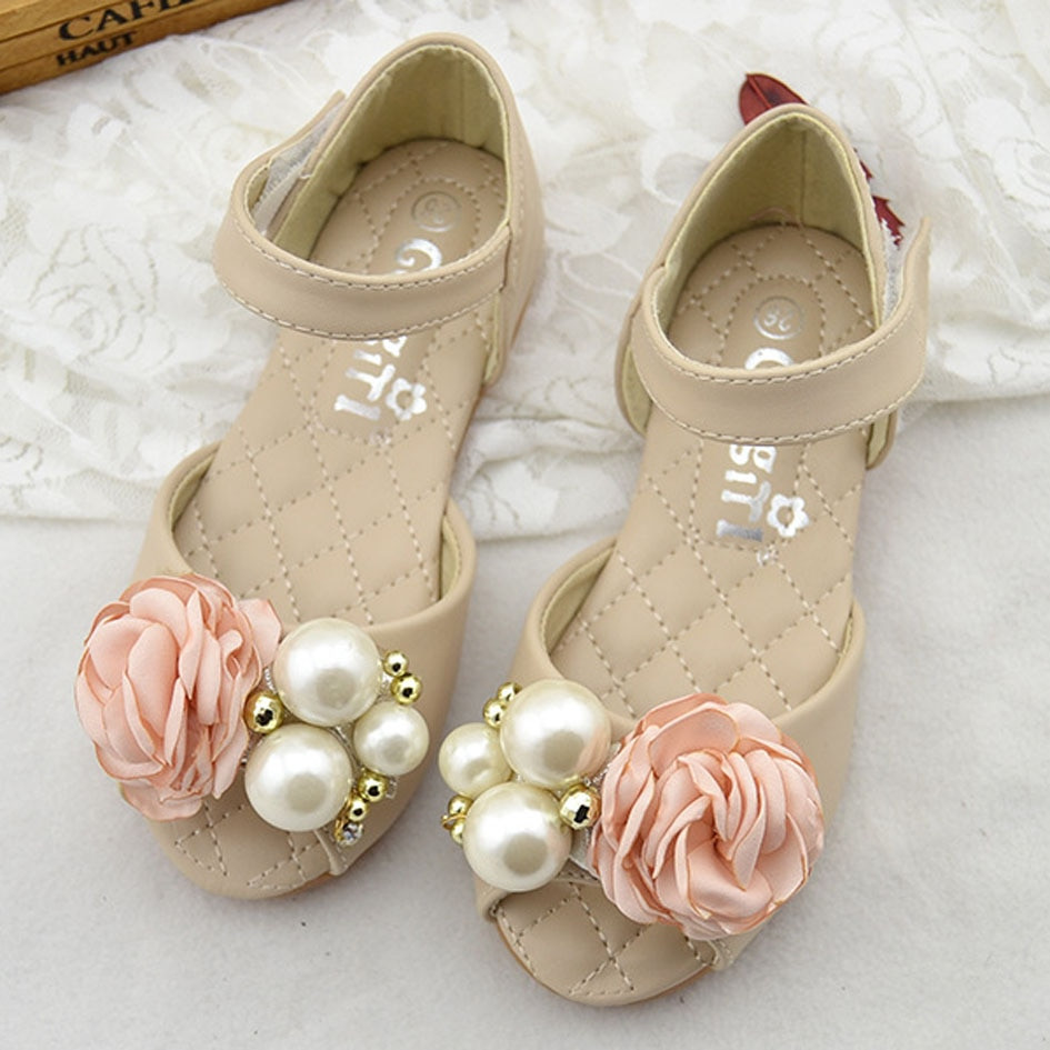 Toddler Wedding Shoes
 2017 Luxury Girls Flower Sandals Peep Toe Pearls Kids