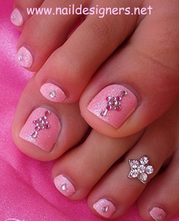 Toe Nail Designs With Rhinestones
 40 Pink Toe Nail Art Design Ideas