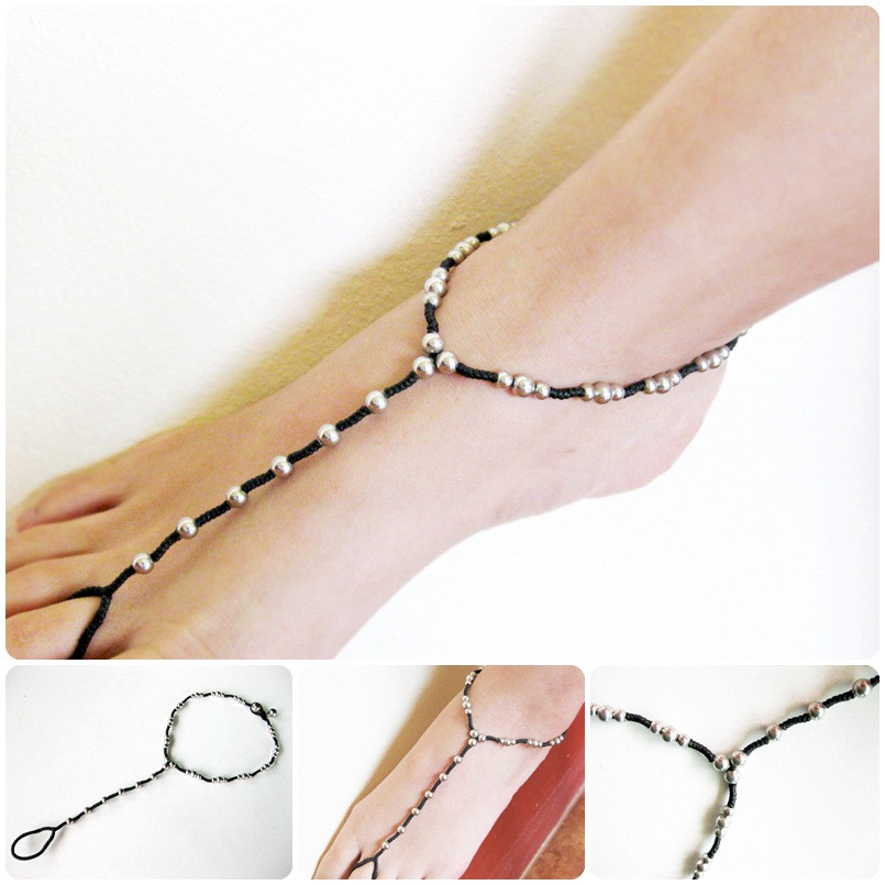 Toe Rings And Anklet
 Anklet toe Ring Barefoot Sandals footwear Silver Bead