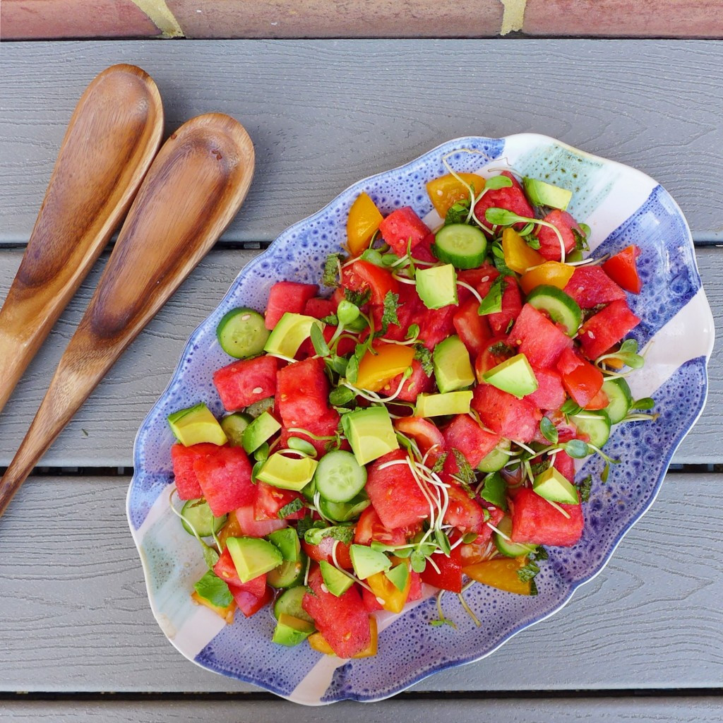 Tomato Watermelon Salad
 Watermelon Tomato Salad for Picnicking In My Bowl