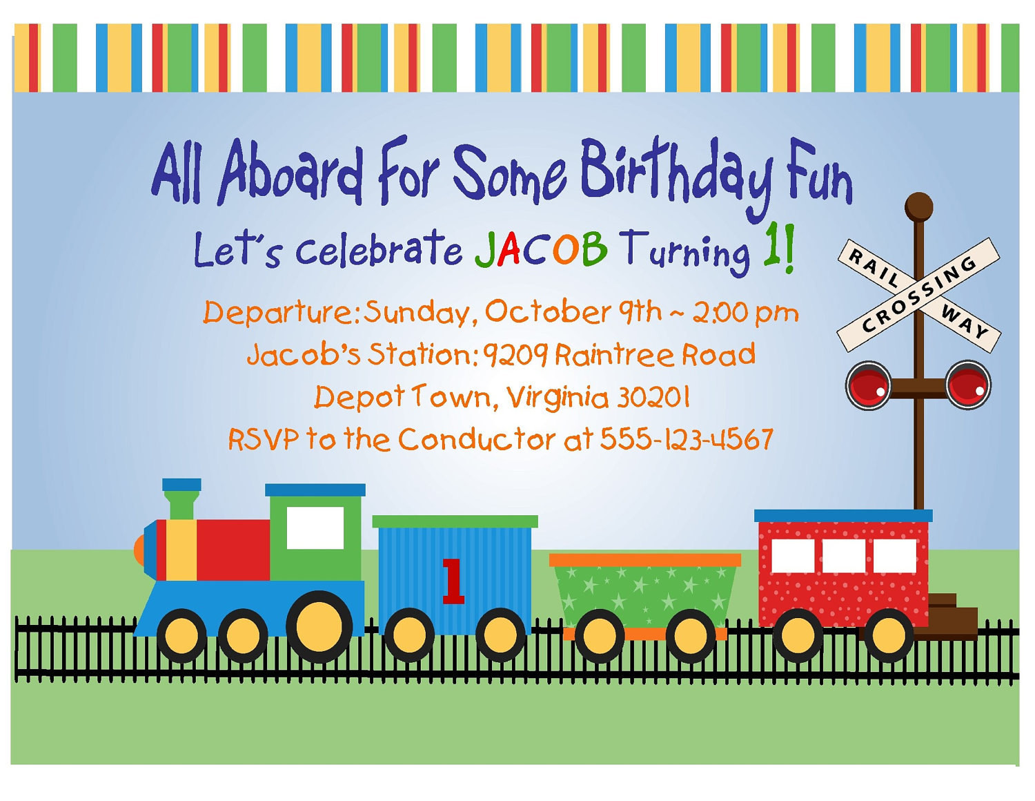 Train Birthday Party Invitations
 TRAIN INVITATION 1st Birthday Printable Digital File First