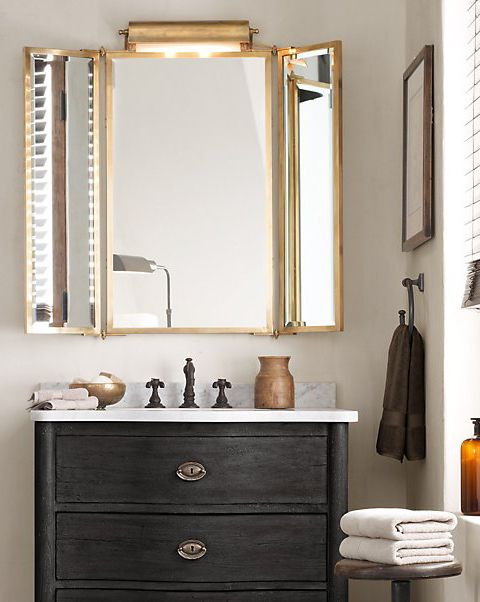Trifold Bathroom Mirrors
 Tri fold Lit Wall Mirror in antique brass