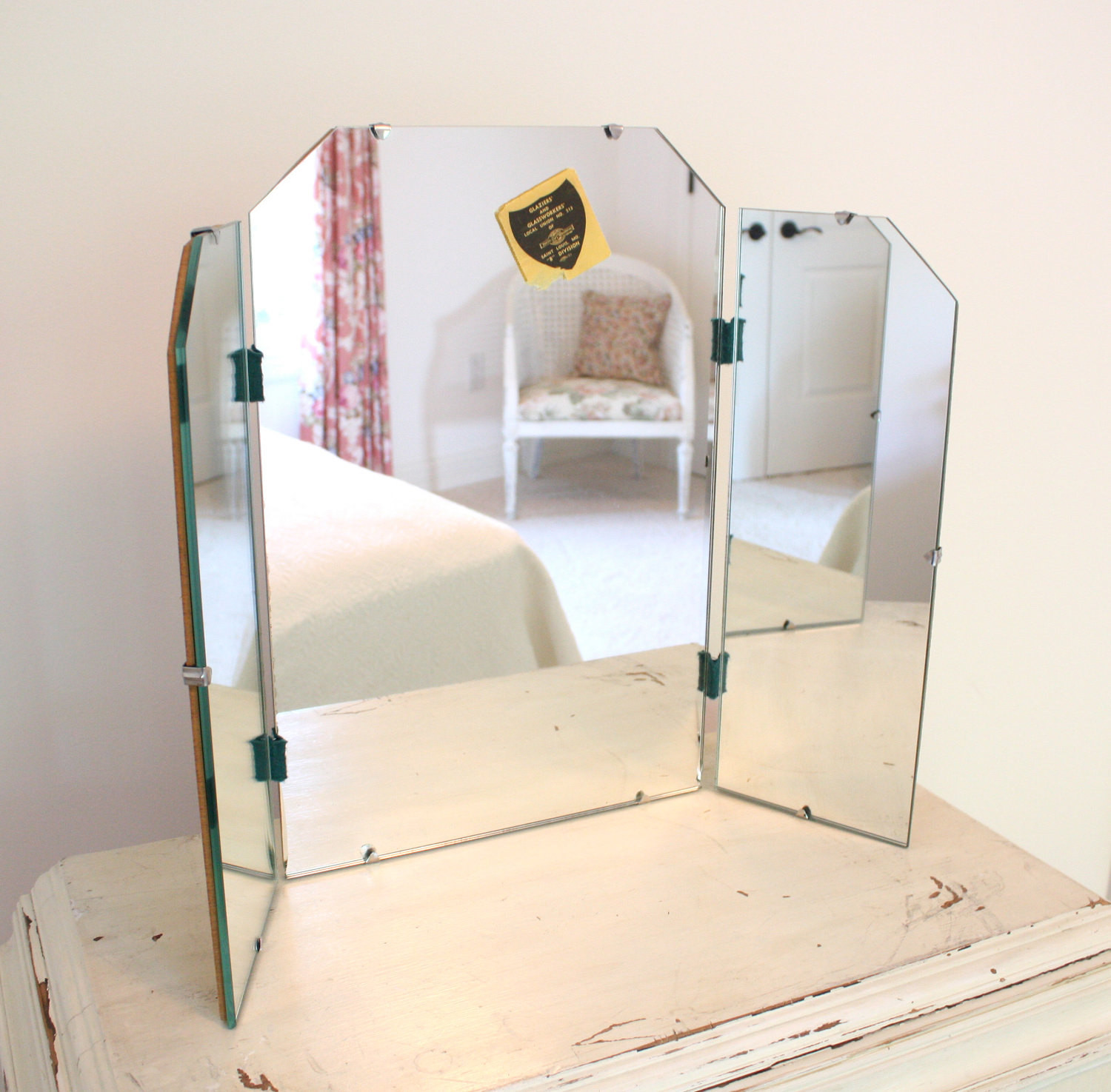 Trifold Bathroom Mirrors
 Vintage Tri Fold Mirror Vanity Mirror Shabby by BohemianLil