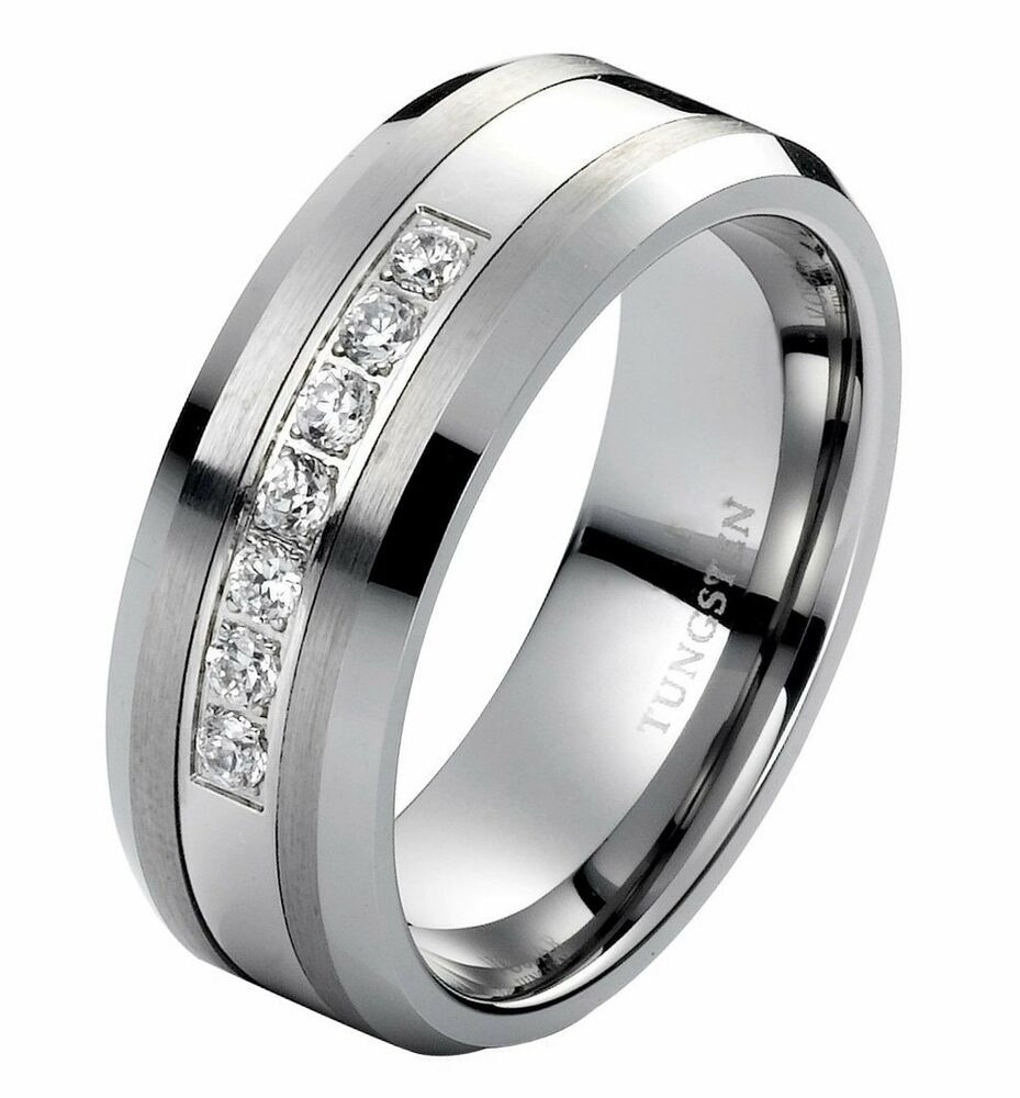 Tungsten Male Wedding Bands
 Diamond Wedding Band Ring men s tungsten band 8mm Modern