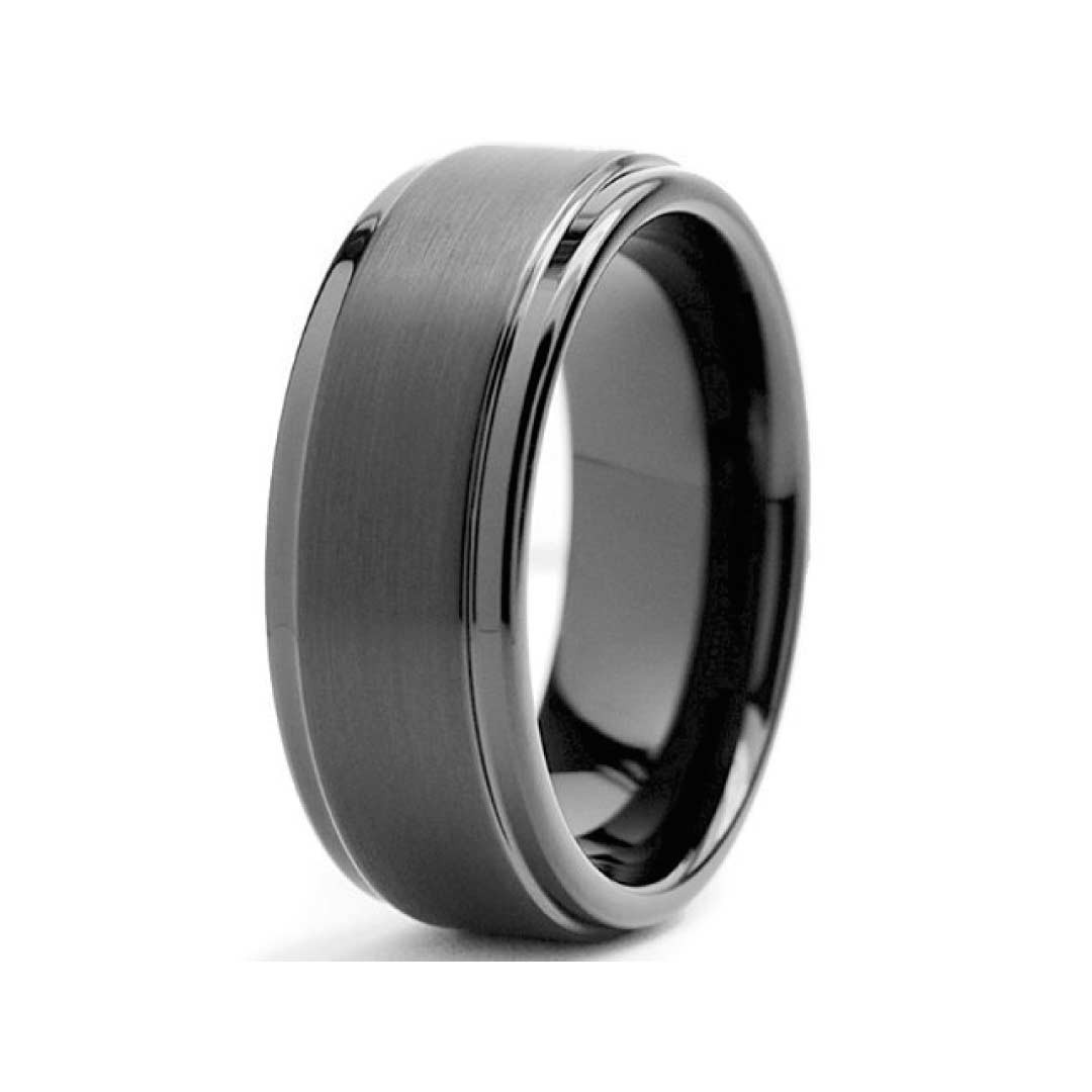 Tungsten Male Wedding Bands
 8mm Black High Polish Matte Finish Men s Tungsten Ring
