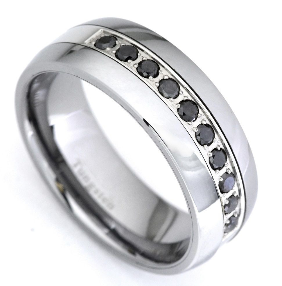 Tungsten Wedding Bands Men
 Black Diamond Tungsten Carbide Wedding Band Ring 0 35