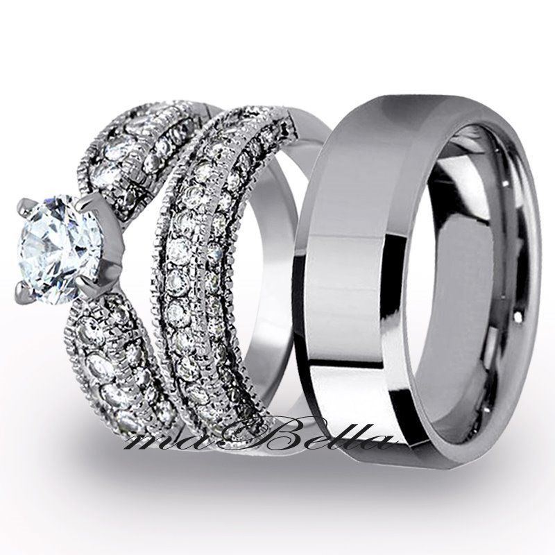 Tungsten Wedding Ring Sets
 Best 3 Pcs Mens Tungsten Womens Stainless Steel Engagement