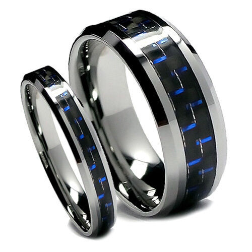 Tungsten Wedding Ring Sets
 Matching Wedding Band Set Tungsten Rings Blue and Black