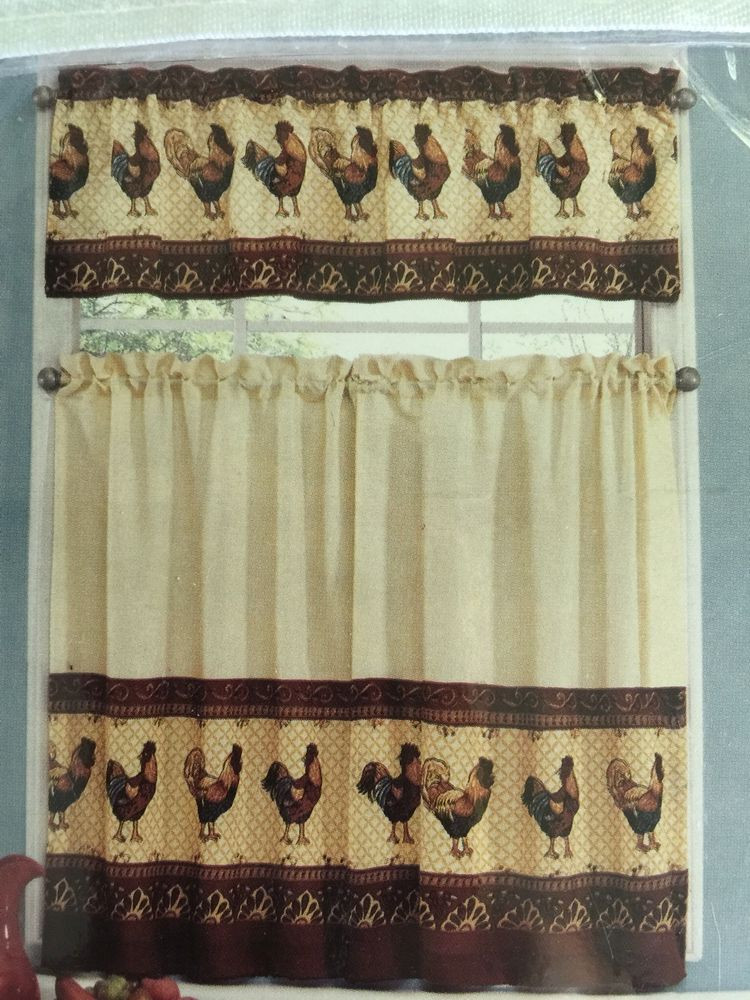 Tuscany Kitchen Curtains
 Tuscany Rooster Tier & Valance Kitchen Curtain Set French