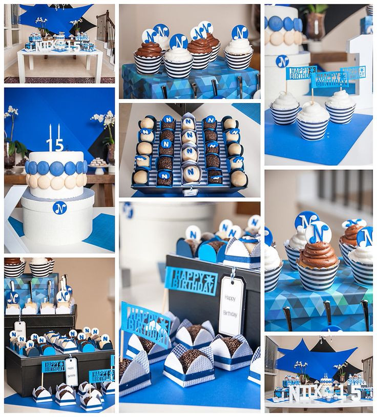 Tween Boy Birthday Party Ideas
 Blue and white party decor Teen party decor for boy Bar
