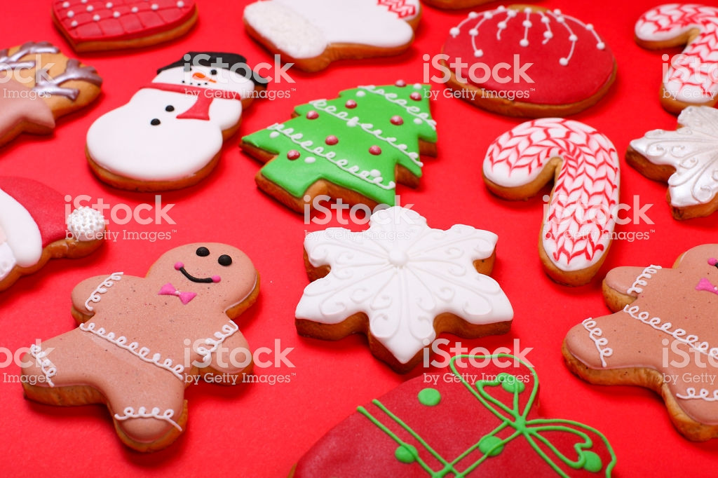 Type Of Christmas Cookies
 Christmas Cookies Red Background Top View Various Types