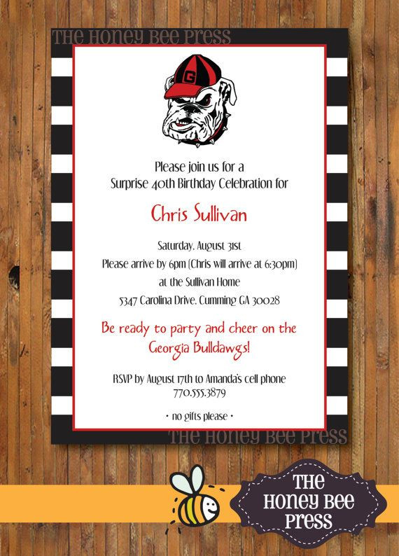 Uga Graduation Party Ideas
 UGA Birthday Party Invitation Georgia Bulldog Tailgate