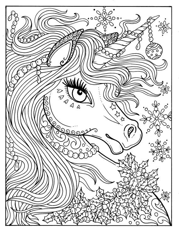 Unicorn Adult Coloring Books
 Unicorn Christmas Coloring Page Adult Color Book Art Fantasy