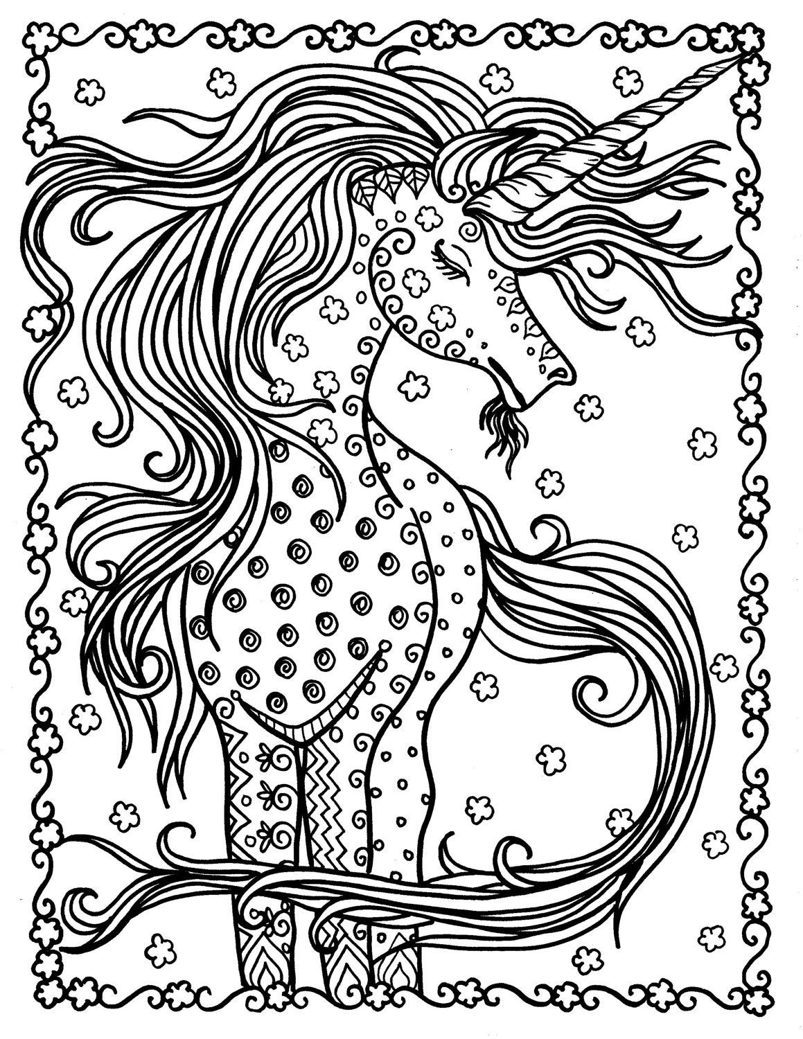 Unicorn Coloring Pages For Adults
 Unicorn Instant Download Fantasy Coloring Pages Adult