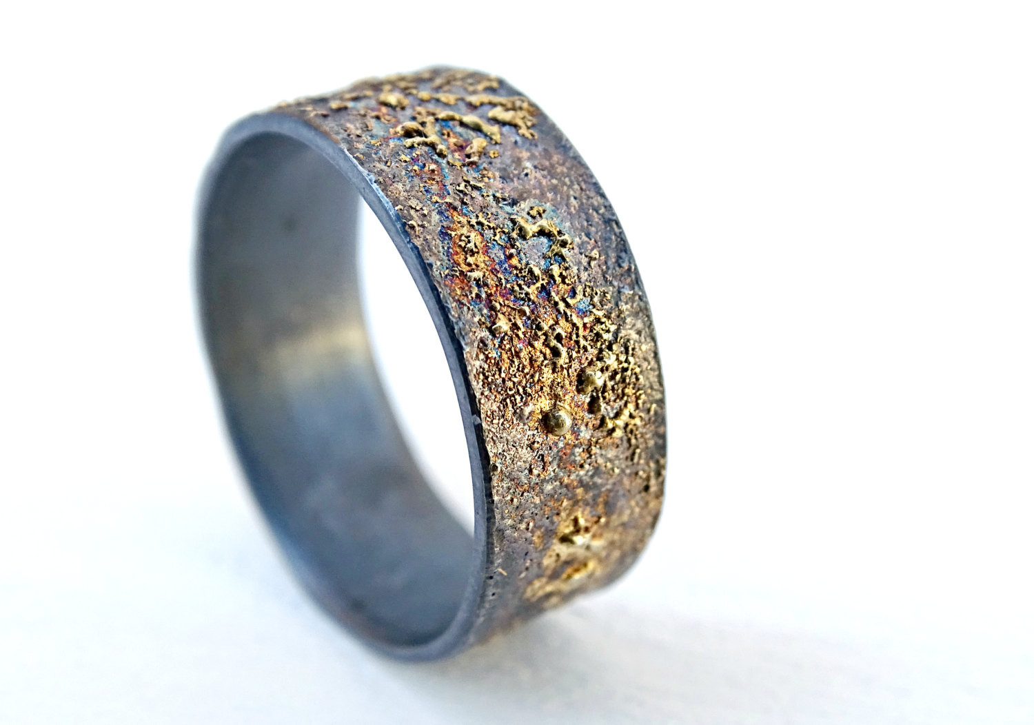 Unique Mens Wedding Band
 mens wedding band molten gold and silver unique mens by