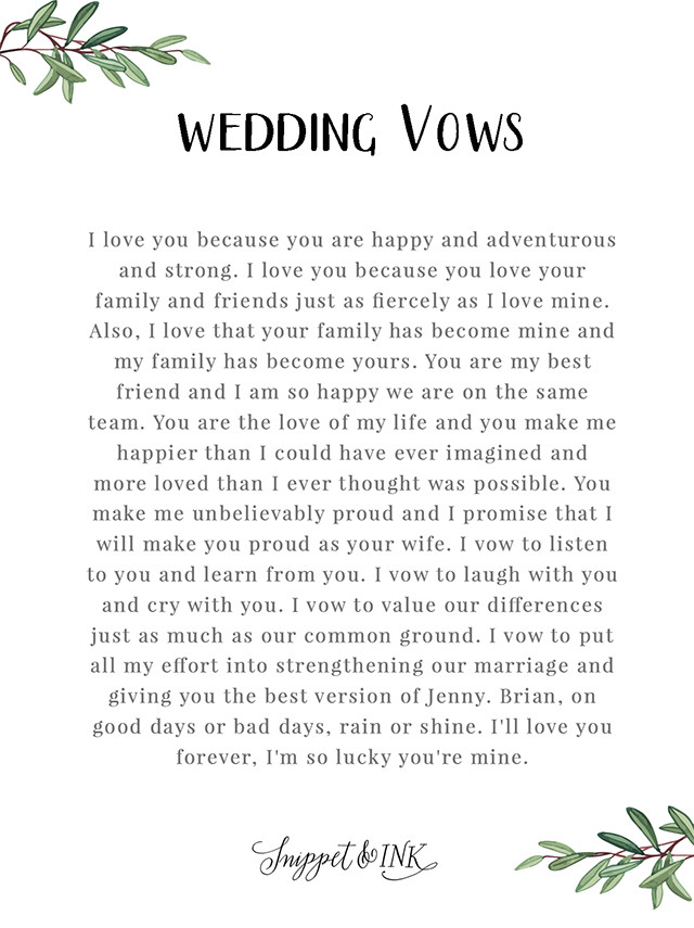 Unique Wedding Vows Examples
 Personalized Real Wedding Vows That You ll Love Snippet & Ink