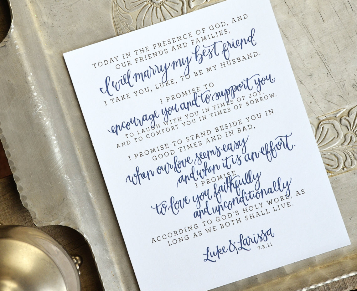 Unique Wedding Vows Examples
 Custom Personalized Wedding Vows Lyrics Art Print or Printable