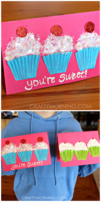 Valentine Cards Craft For Preschool
 Cupcake liner valentines craft card for kids to make "You
