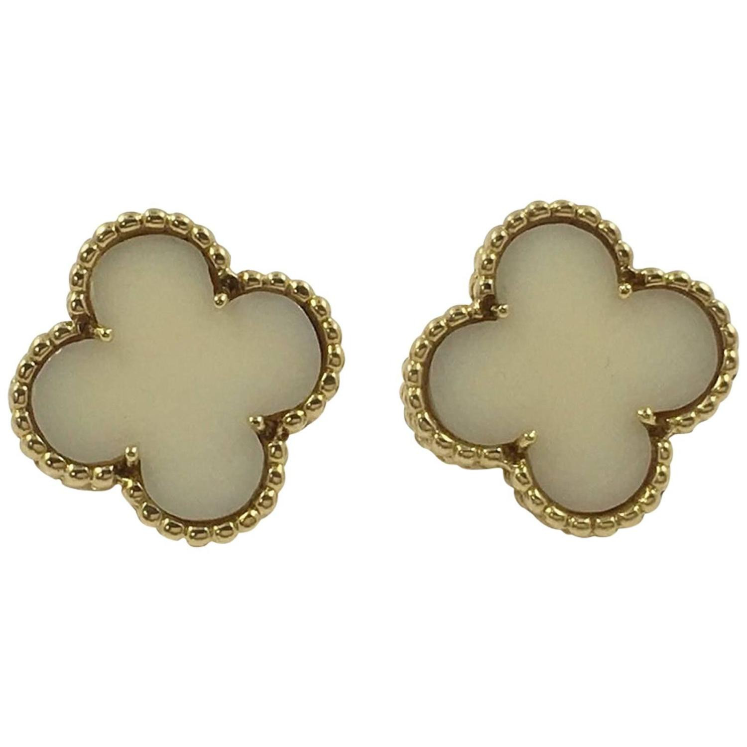 Van Cleef Earrings
 Van Cleef and Arpels White Coral Vintage Alhambra Earrings
