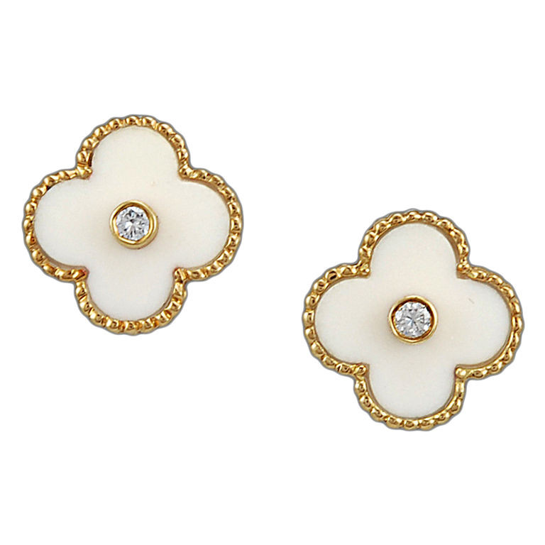 Van Cleef Earrings
 VAN CLEEF & ARPELS ALHAMBRA Diamond & White Coral Earrings