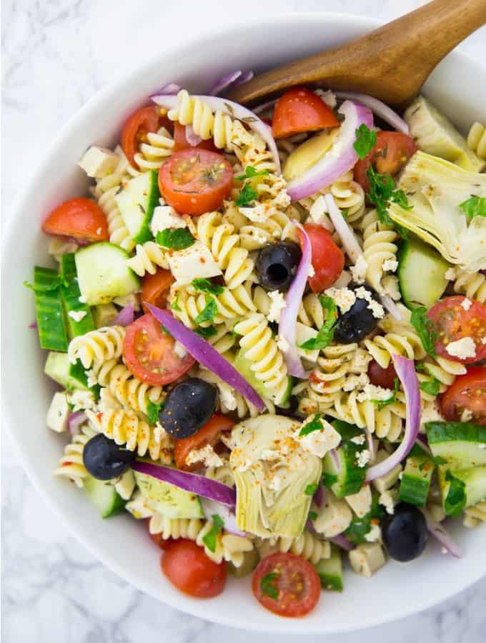 Vegetarian Macaroni Salad
 Greek Pasta Salad with Easy Greek Vinaigrette Vegan Heaven