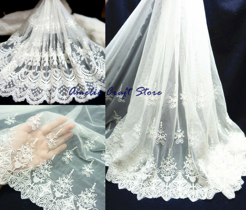 Veil Material Wedding
 20" 11" 1Yd Vintage White Wide Lace Fabric Trim Tulle