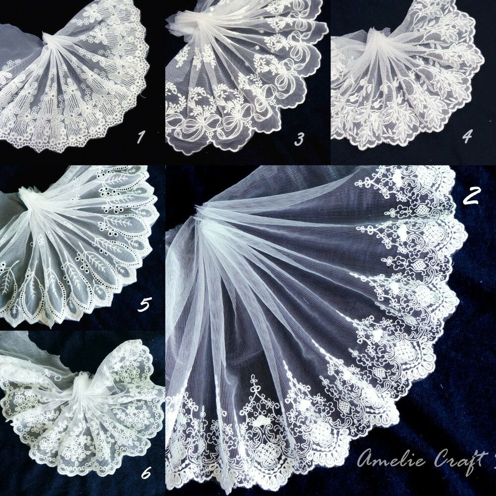 Veil Material Wedding
 1 Yard Embroidered White Wide Lace Fabric Trim Tulle