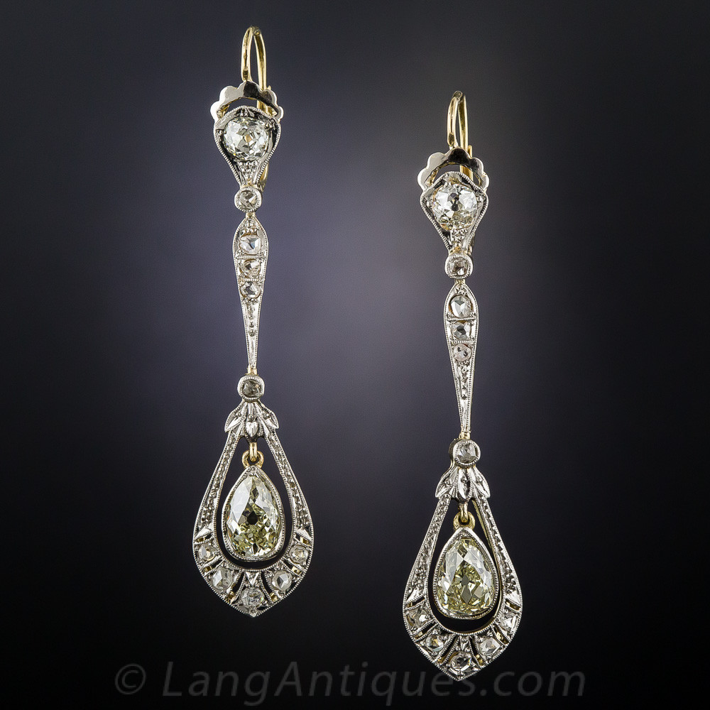 Vintage Diamond Earrings
 Edwardian Long Diamond Drop Earrings Antique & Vintage