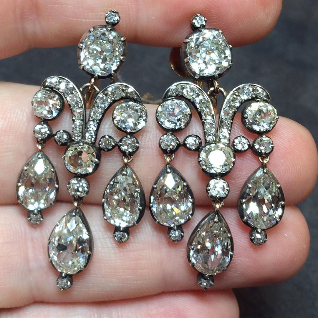 Vintage Diamond Earrings
 Stunning 19th century girandole diamond earrings