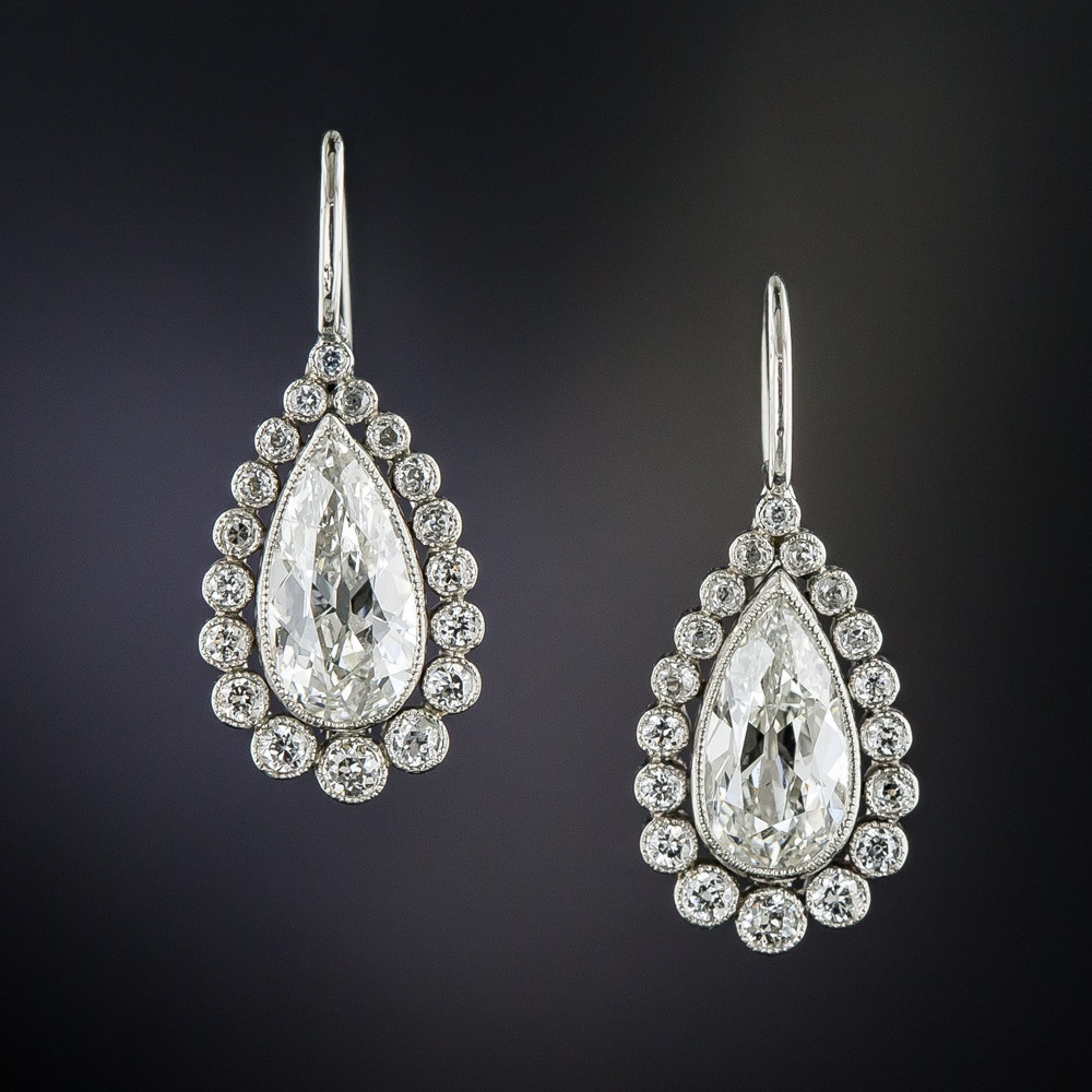 Vintage Diamond Earrings
 Vintage Style Pear Shaped Diamond Drop Earrings Antique