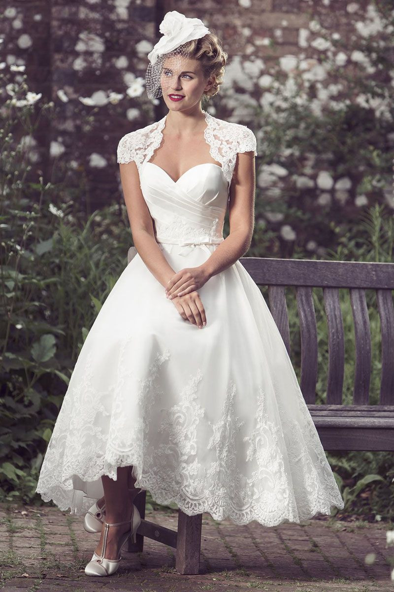 Vintage Inspired Lace Wedding Dresses
 Vintage Inspired Tea Length Strapless Sweetheart Lace