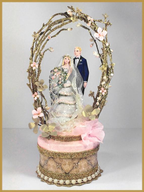 Vintage Wedding Cake Toppers
 Vintage Garden Wedding Cake Topper Keepsake Box in Blush Pink